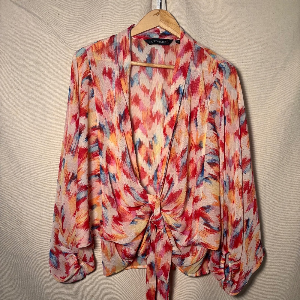 Women's Colleen Lopez Blouse TIe-Waist Multi-color XXS